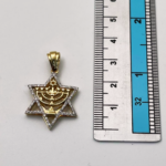 Diamond Studded Star of David Menorah Pendant in 14K Two Tone Gold – Large