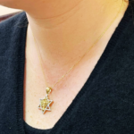 Diamond Studded Star of David Menorah Pendant in 14K Two Tone Gold – Large