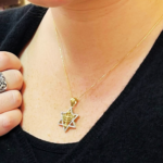 Diamond Studded Star of David Menorah Pendant in 14K Two Tone Gold – Large