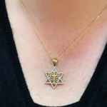 Diamond Studded Star of David Menorah Pendant in 14K Two Tone Gold – Large