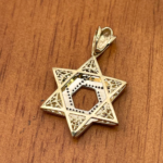 Diamond Star of David Geometric Pendant in 14K Gold with Blue Enamel – 1.38″ Size