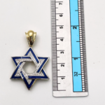 Diamond Star of David Geometric Pendant in 14K Gold with Blue Enamel – 1.38″ Size
