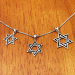 Star of David Pendant in 14K White Gold with Black Enamel