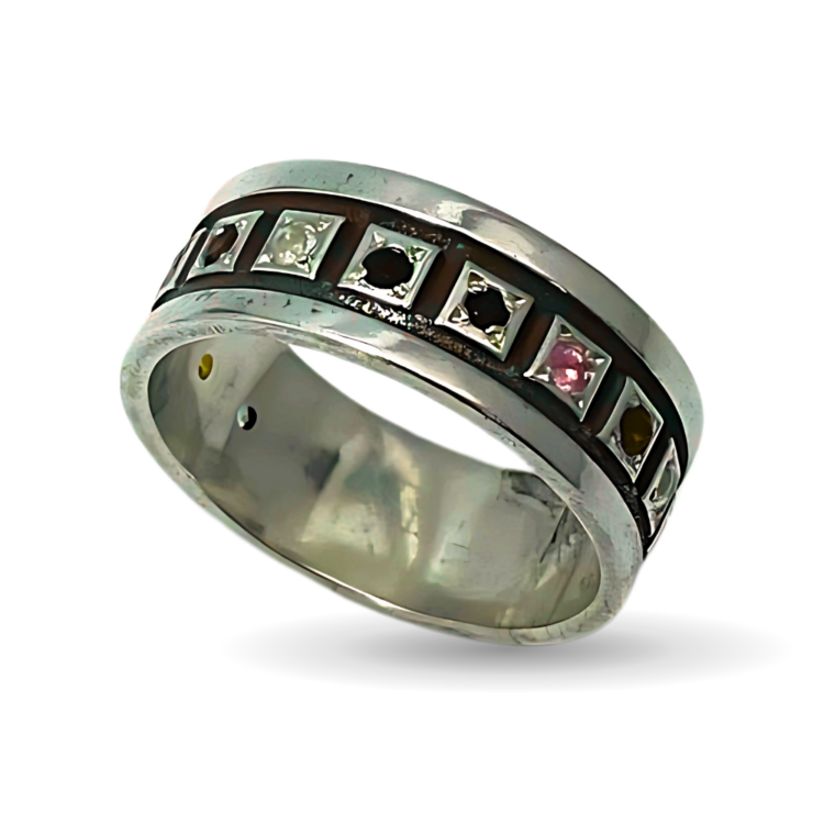 Sterling Silver 12 Tribes Hoshen Ring with Natural Gemstones