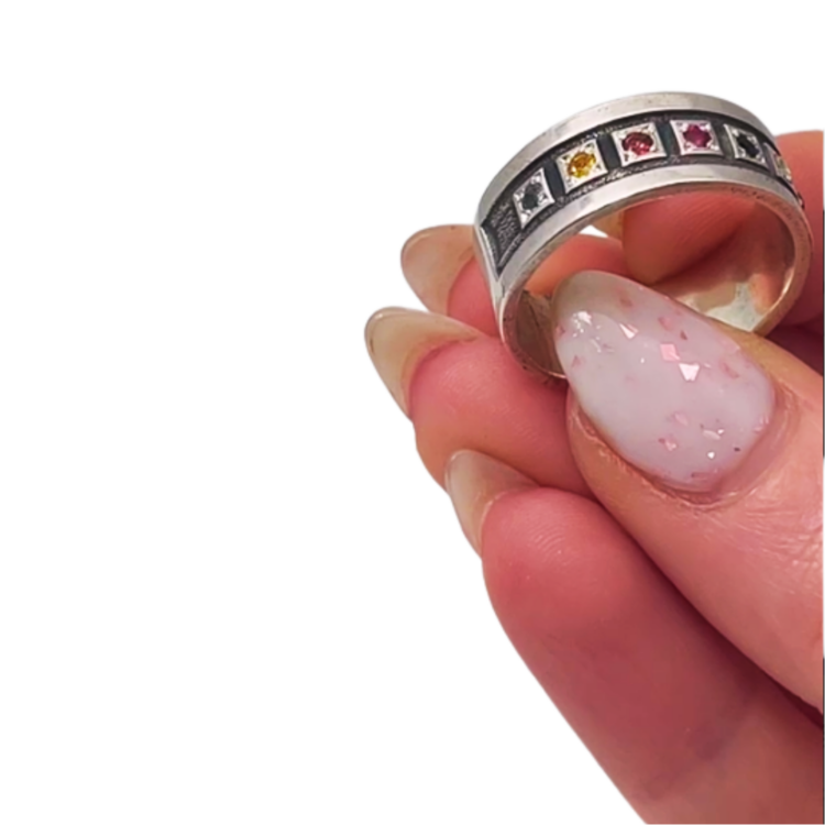 Sterling Silver 12 Tribes Hoshen Ring with Natural Gemstones