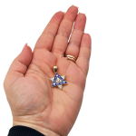 Diamond Star of David Pendant in 14K Gold with Blue Enamel and Designing – 1″ Size
