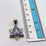 Diamond Star of David Pendant in 14K Gold with Blue Enamel and Designing – 1″ Size