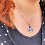 Diamond Star of David Pendant in 14K Gold with Blue Enamel and Designing – 1″ Size