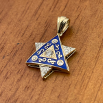 Diamond Star of David Pendant in 14K Gold with Blue Enamel and Designing – 1″ Size