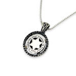 Kabbalah Angel Prayer Magen David Silver necklace with Black Zircons