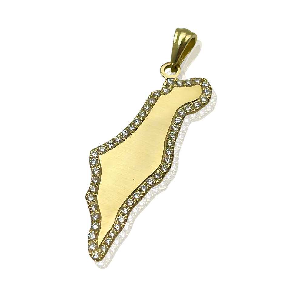Diamond Map of Israel Am Israel Chai Pendant in 14K Gold