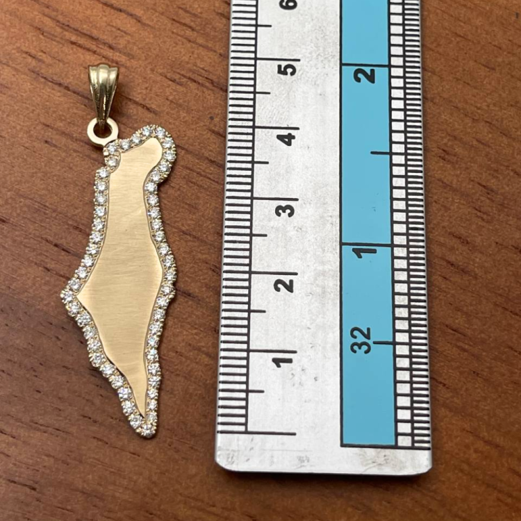 Diamond Map of Israel Am Israel Chai Pendant in 14K Gold