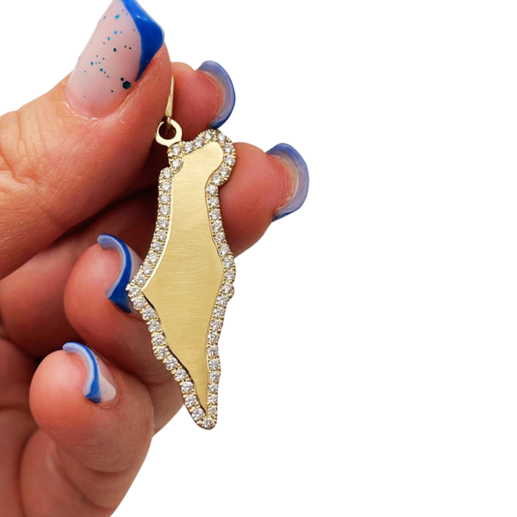 Diamond Map of Israel Am Israel Chai Pendant in 14K Gold