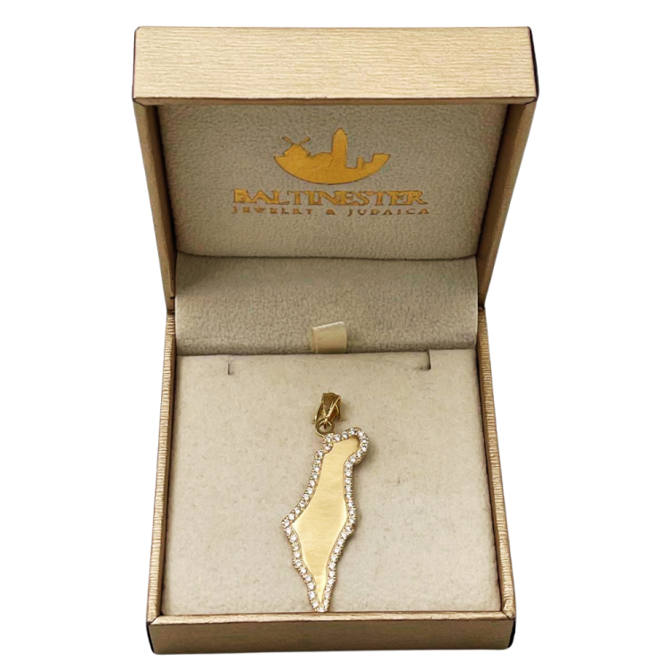 Diamond Map of Israel Am Israel Chai Pendant in 14K Gold