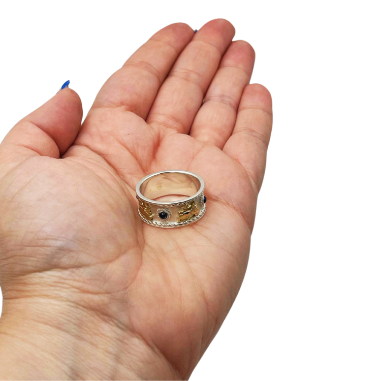 Lion of Judah Ring with Blue Sapphires in 14K Gold & Sterling Silver