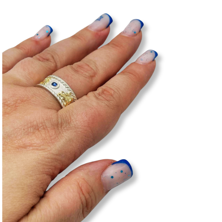 Lion of Judah Ring with Blue Sapphires in 14K Gold & Sterling Silver