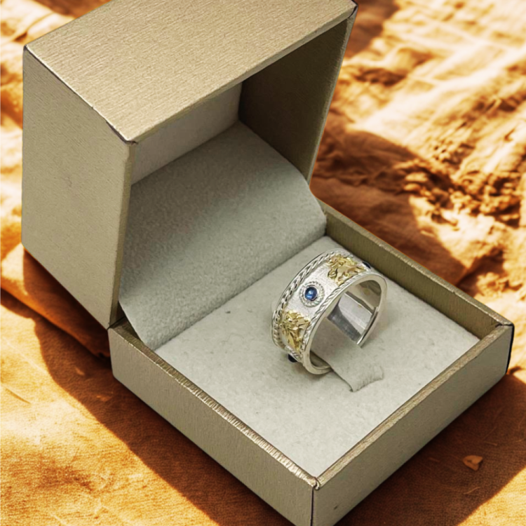 Lion of Judah Ring with Blue Sapphires in 14K Gold & Sterling Silver
