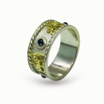 Lion of Zion Ring with Blue Sapphires in 14K Gold & Sterling Silver