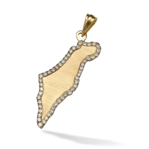 Diamond Map of Israel Am Israel Chai Pendant in 14K Gold