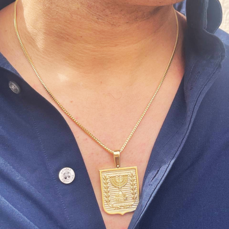 Emblem of Israel Pendant for Men in 14K Gold - Large