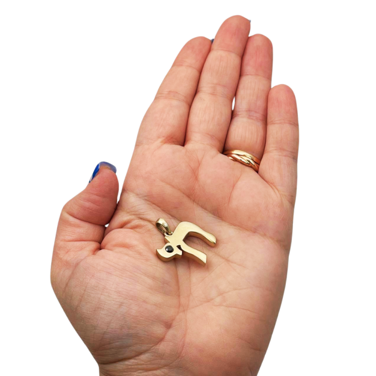 Chai Pendant in 14K Solid Gold with Black Diamond 0.27 CT