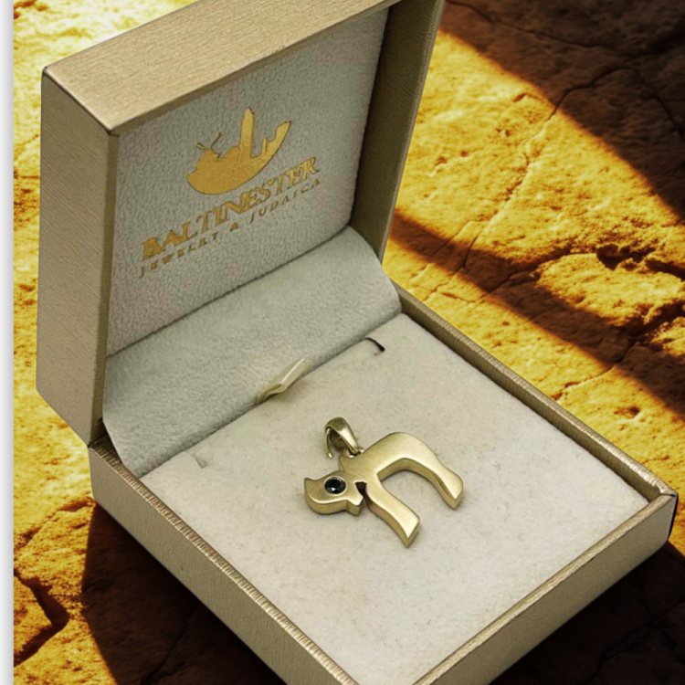 Chai Pendant in 14K Solid Gold with Black Diamond 0.27 CT