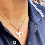 Chai Pendant in 14K Solid Gold with Black Diamond 0.27 CT