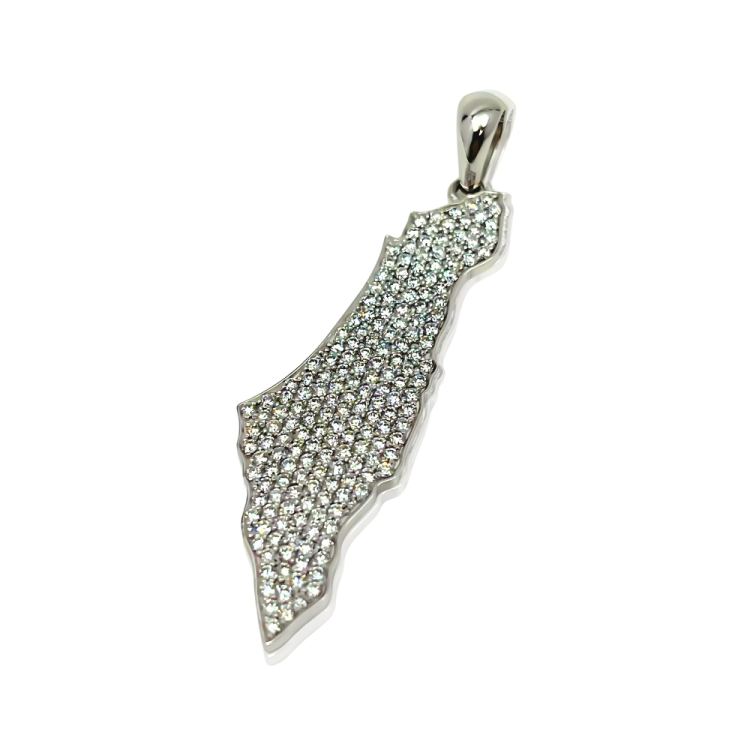 2 Ct Diamond Map of Israel Am Israel Chai Pendant in 14K Gold - 2" Size