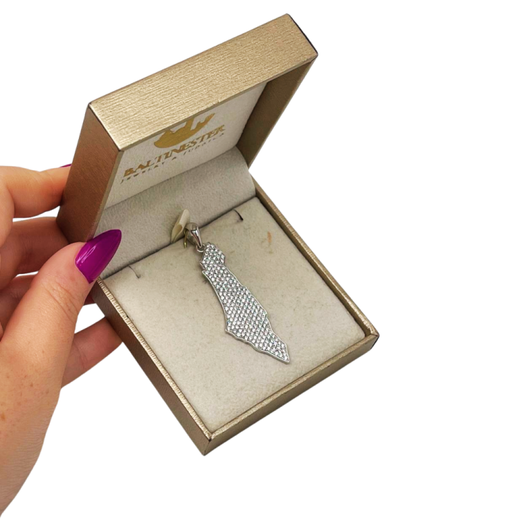 2 Ct Diamond Map of Israel Am Israel Chai Pendant in 14K Gold - 2" Size