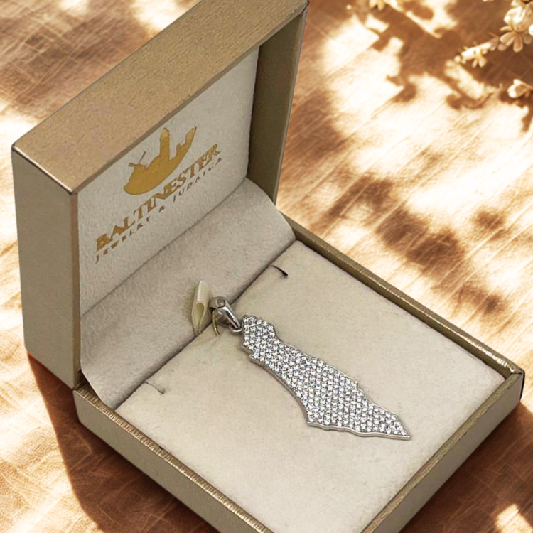 2 Ct Diamond Map of Israel Am Israel Chai Pendant in 14K Gold - 2" Size