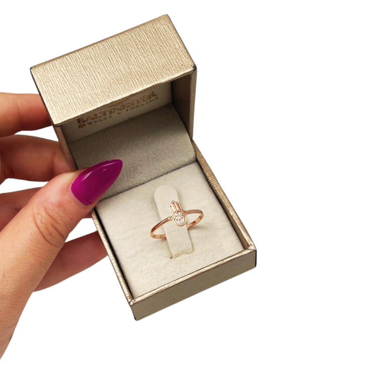 Hamsa Evil Eye Minimalist Ring with Diamonds in 14K Gold