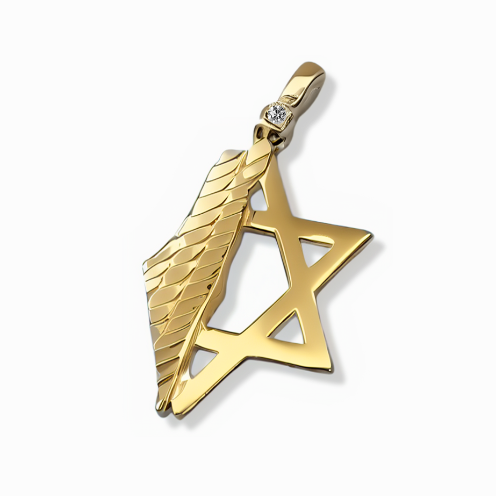 Star of David & Israel Map Pendant 14K Gold with Diamond Accent