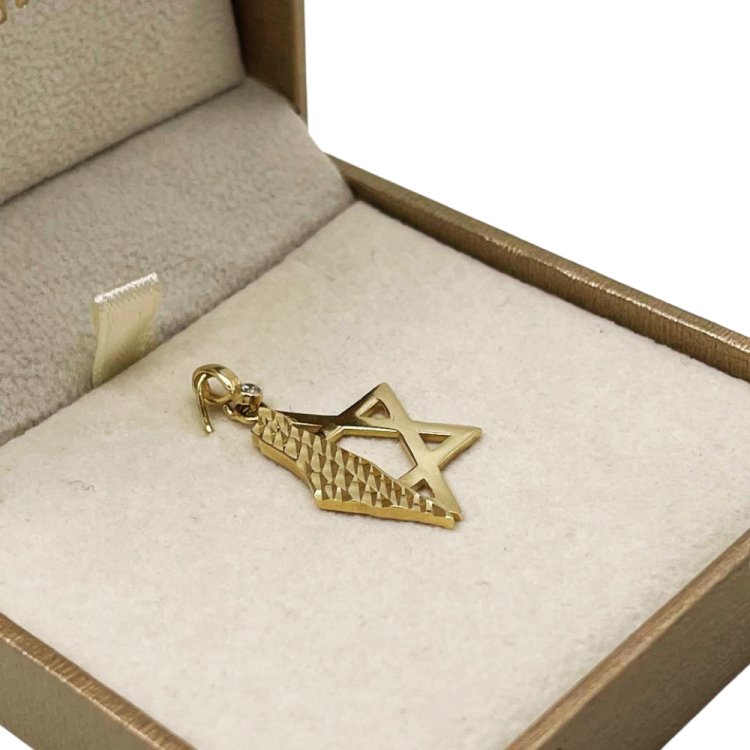 Star of David & Israel Map Pendant 14K Gold with Diamond Accent