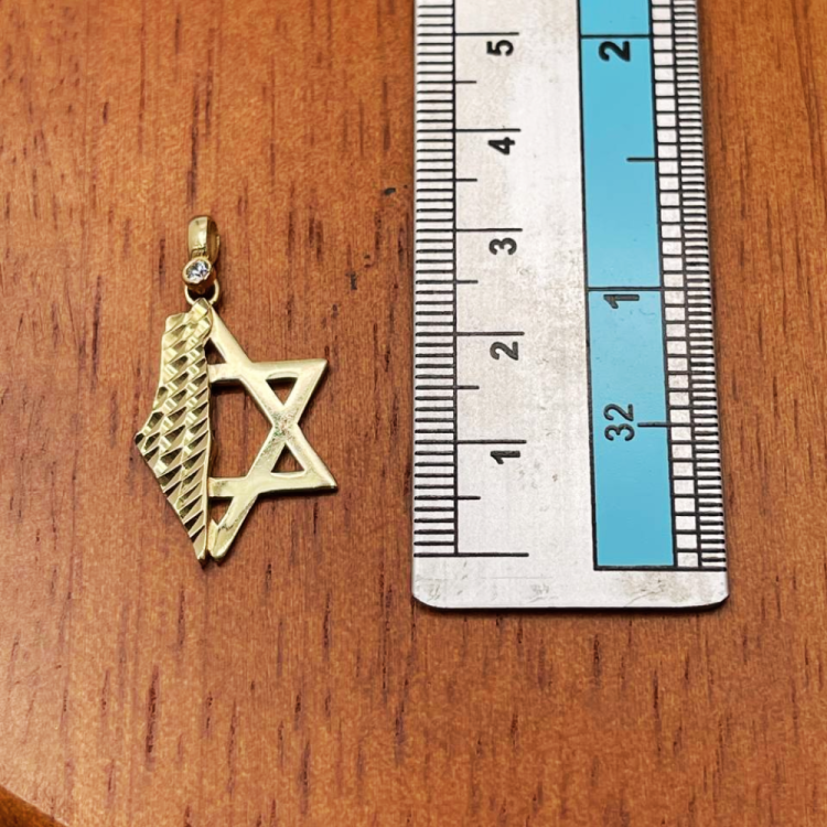 Star of David & Israel Map Pendant 14K Gold with Diamond Accent