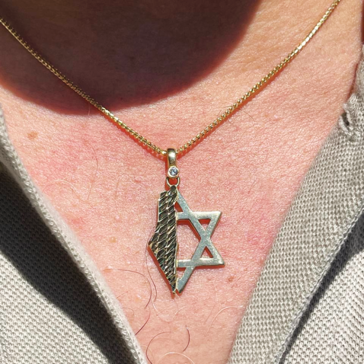 Star of David & Israel Map Pendant 14K Gold with Diamond Accent