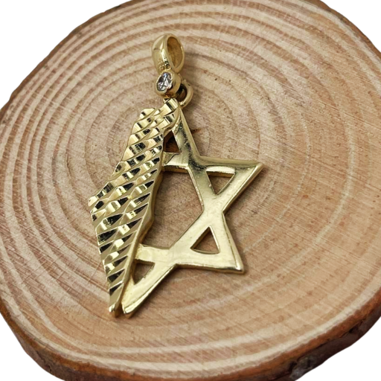 Star of David & Israel Map Pendant 14K Gold with Diamond Accent