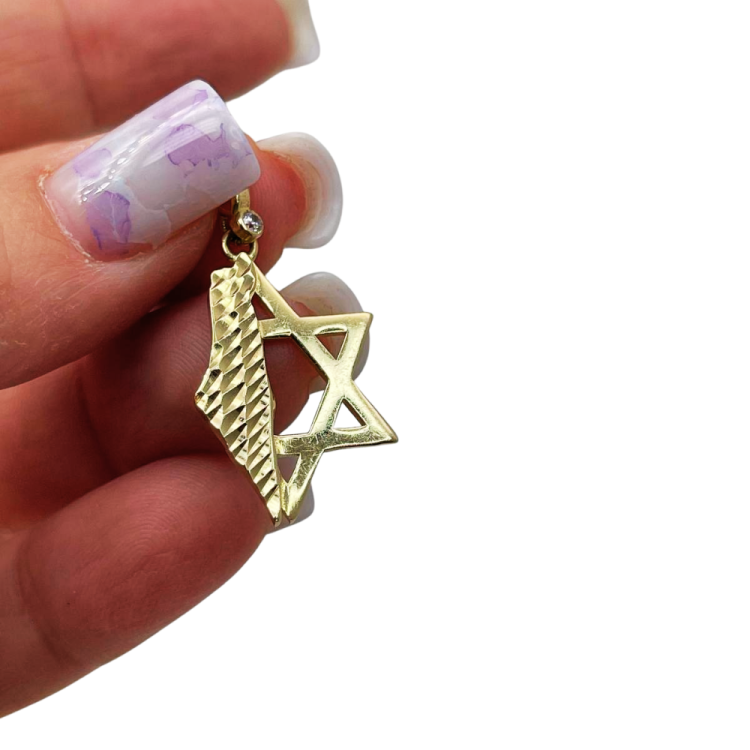 Star of David & Israel Map Pendant 14K Gold with Diamond Accent