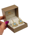 Roman Glass Trapezoid Filigree Earrings in 14K Gold