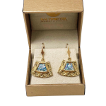 Roman Glass Trapezoid Filigree Earrings in 14K Gold
