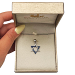 Star of David Pendant with Diamonds and Sapphires in 14K White Gold