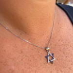 Star of David Pendant with Diamonds and Sapphires in 14K White Gold