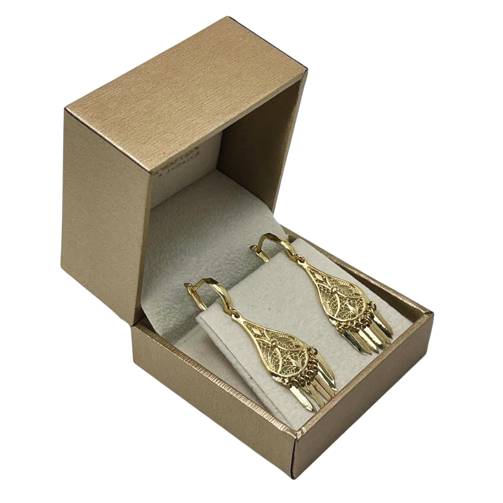 14K Gold Teardrop Fringe Filigree Earrings