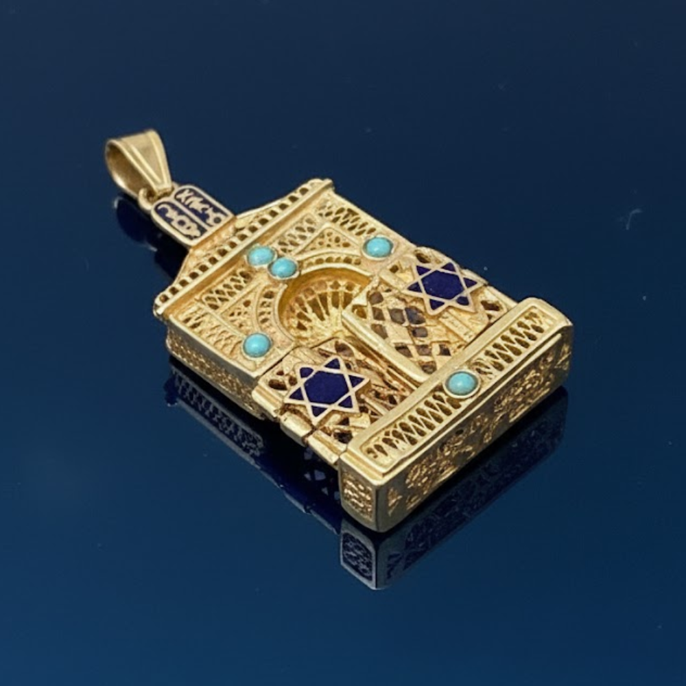 14K Gold Jewish Holy Temple Pendant with Scroll