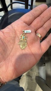 Custom Order - Filigree Turquoise Hamsa 14k Gold Pendant
