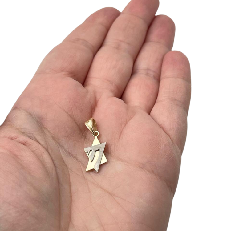 14K Gold Magen David & Chai Union Pendant