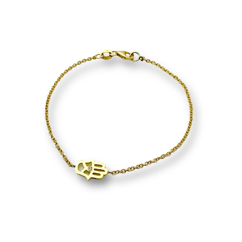 Hamsa Chain Bracelet in 14K Gold and Diamond